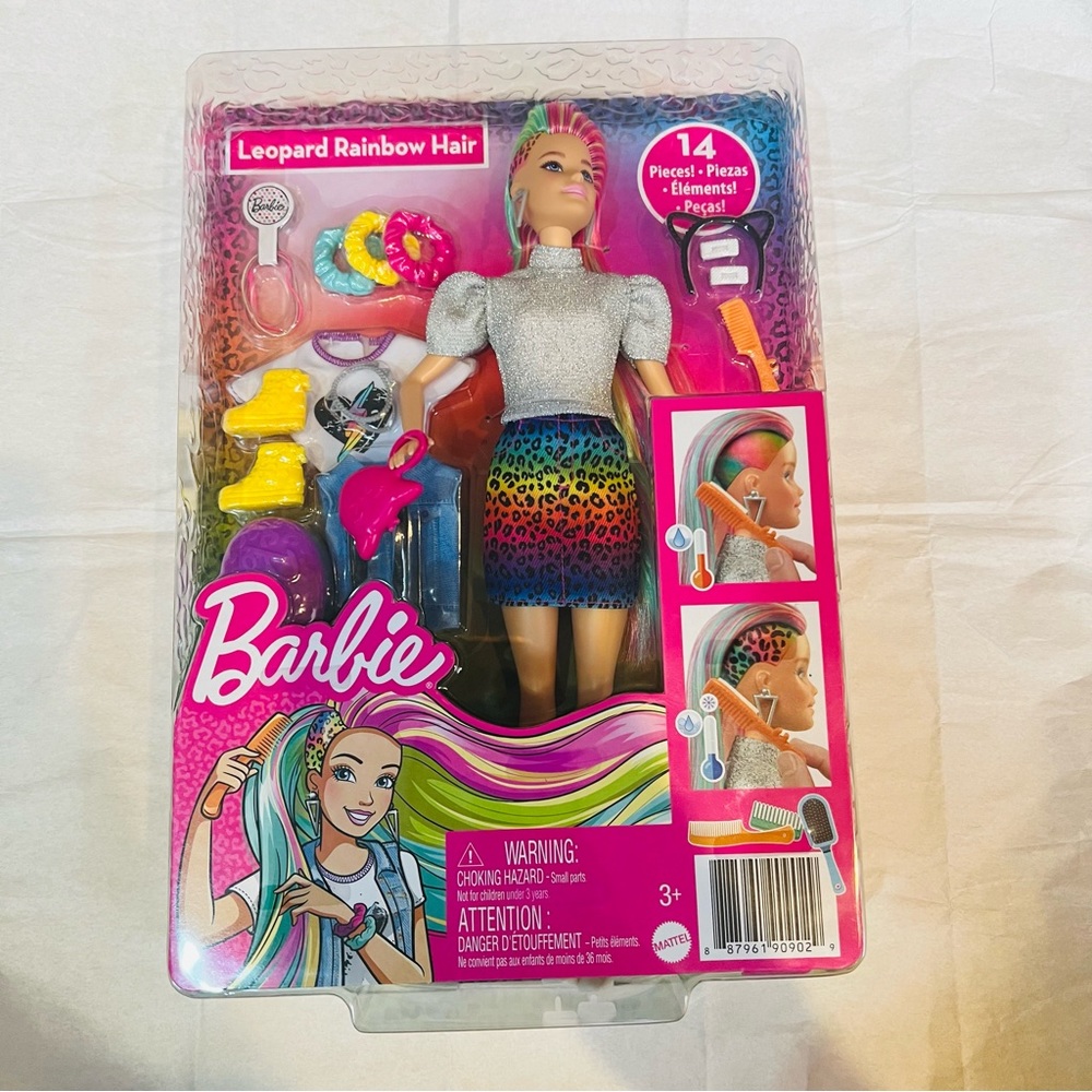 Mattel Barbie Leopard Rainbow Hair Doll 14 Hair Accessory included in Set NIB